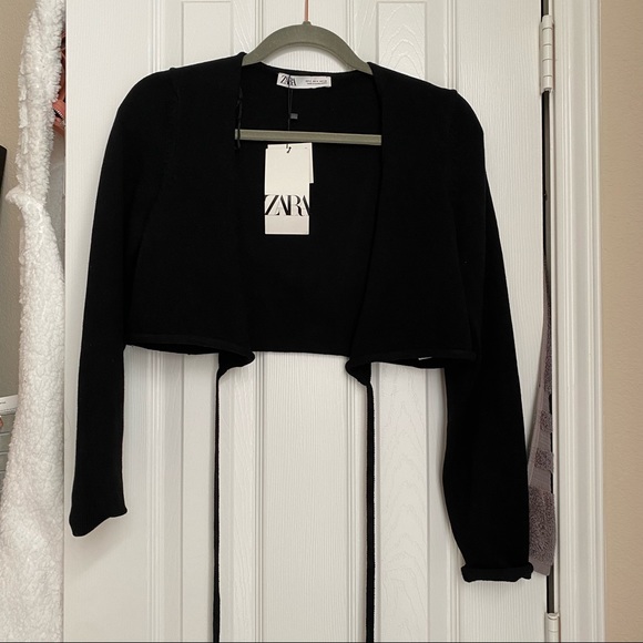 Zara black ballerina cross tie top long sleeve crop top night out blouse - Picture 1 of 7